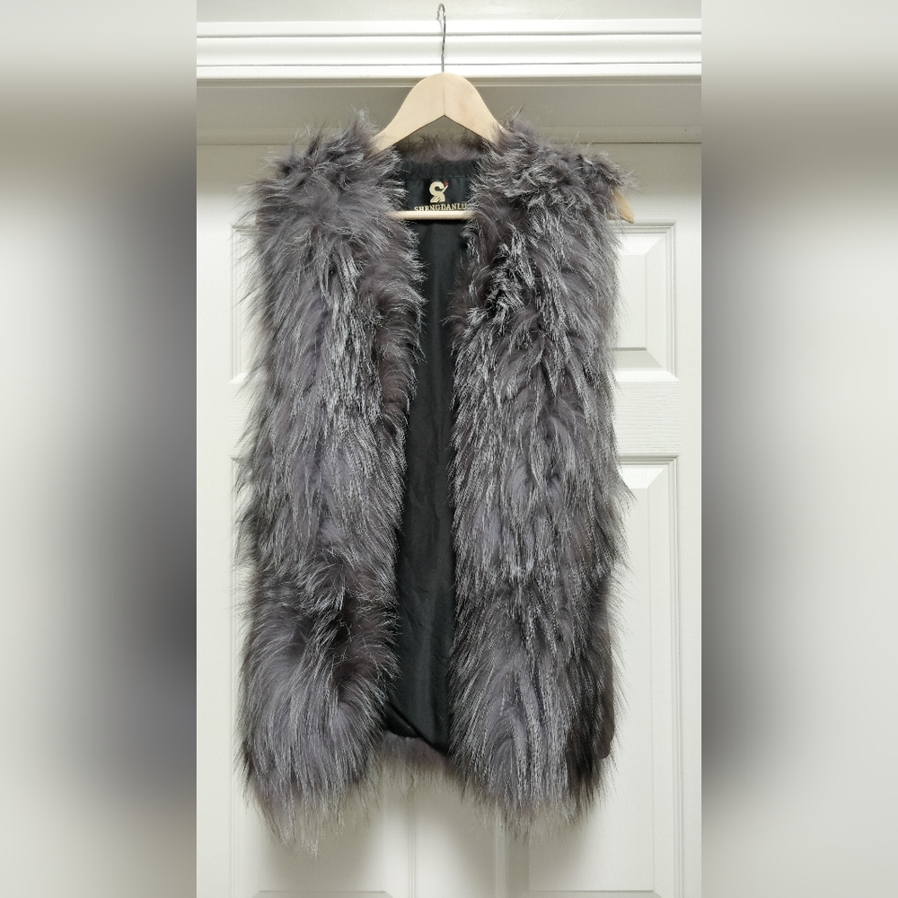 Women's Leather/Real fur vest with zipper